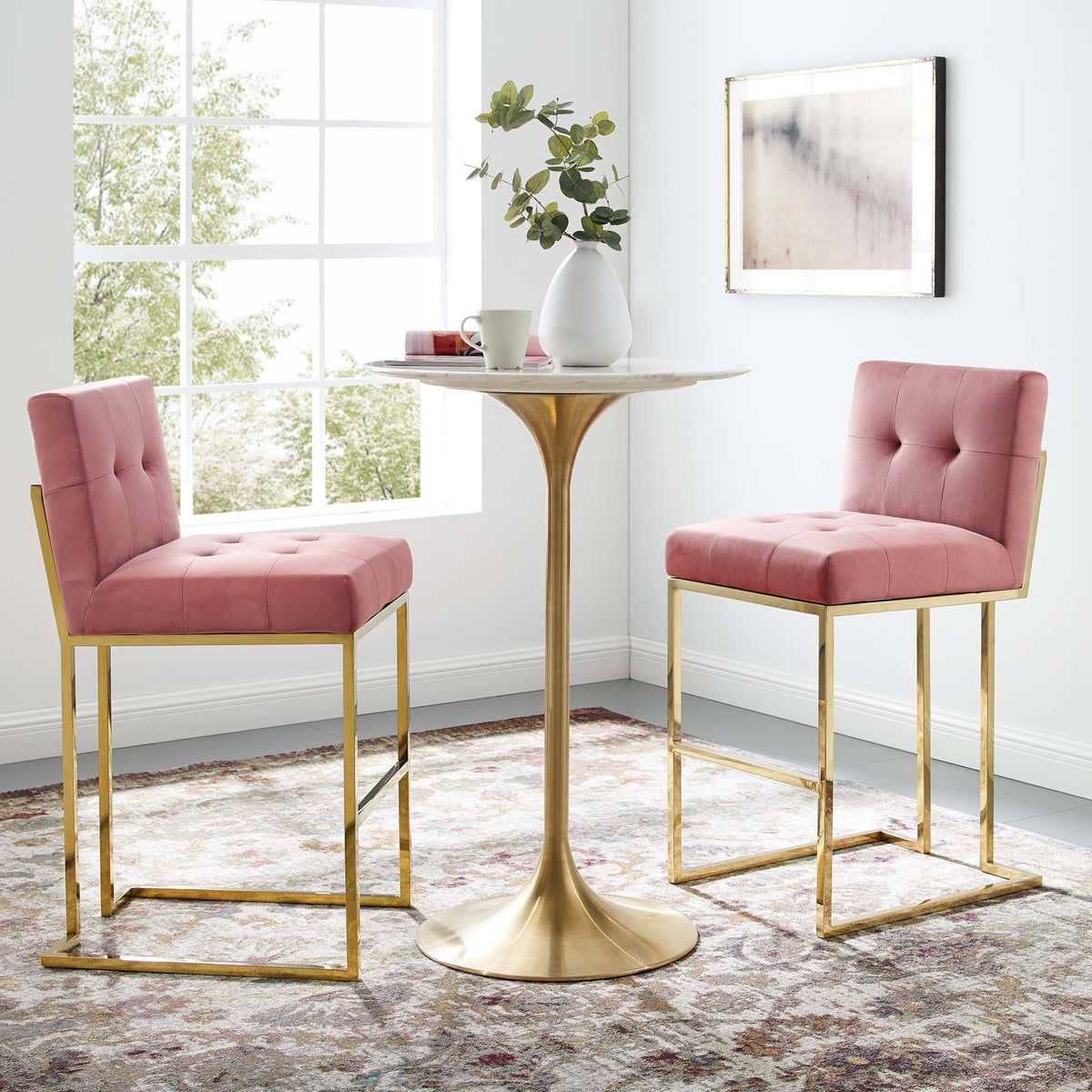 Gold Stainless Steel Performance Velvet Bar Stool Set of 2 C11631