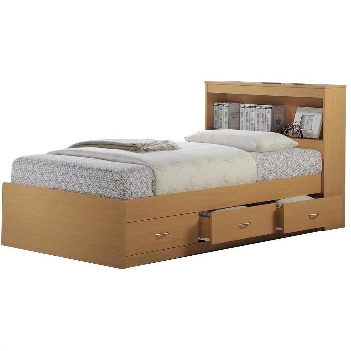 Black Twin-Size Captain Bed with 3 Drawers and Headboard I425