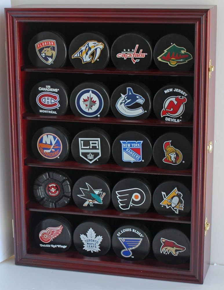 Hockey Puck Display Case Shadow Box Wall Cabinet with UV Protection Door Y962945