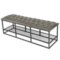 Gray Green Button Tufted Faux Leather Storage Bench B7911