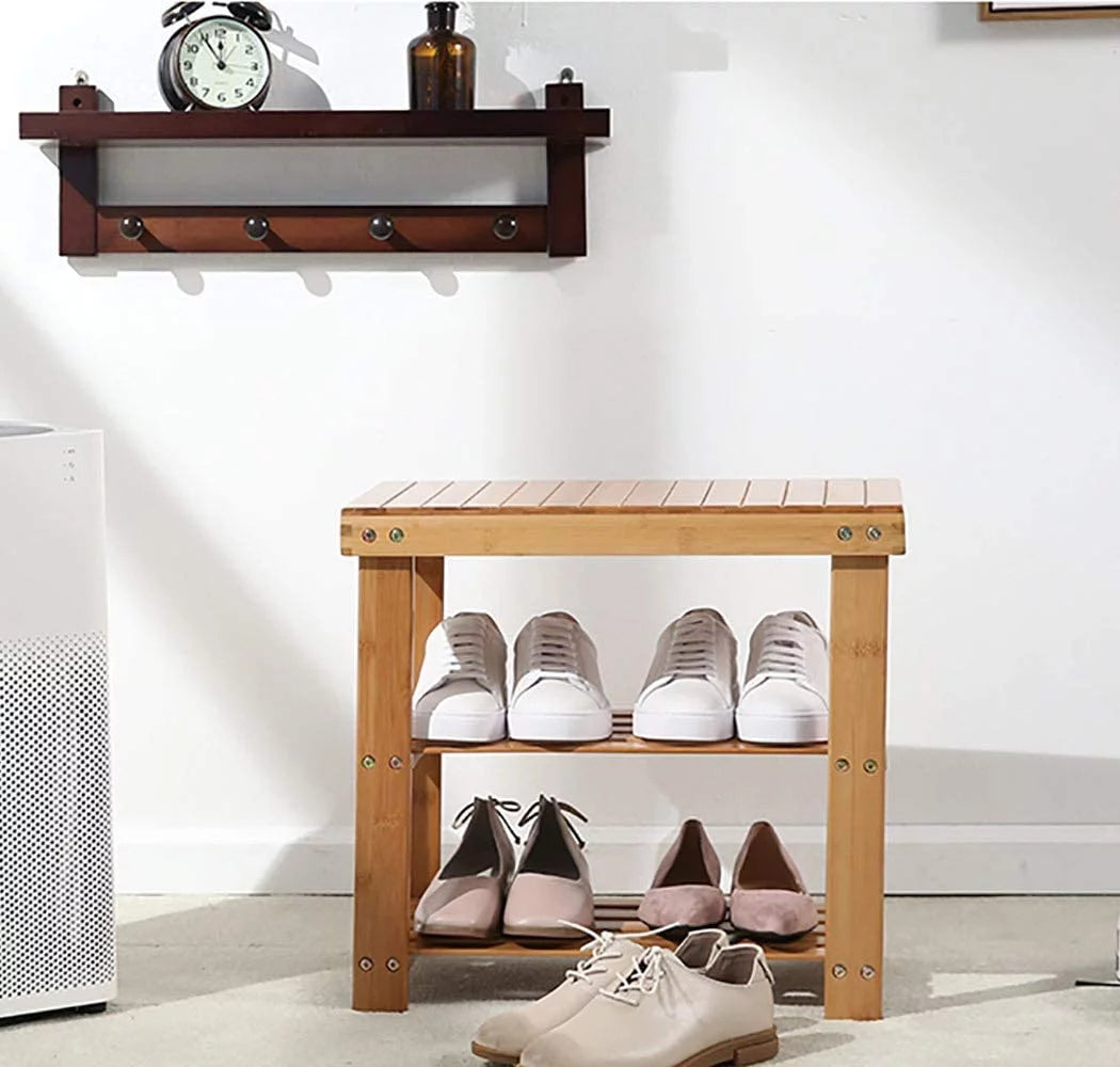 Brown 2-Tier Bamboo Shoe Bench W9122