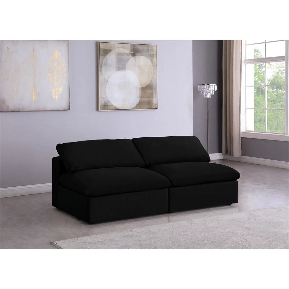 Black Linen Fabric Modular 2 Piece Armless Loveseat K345
