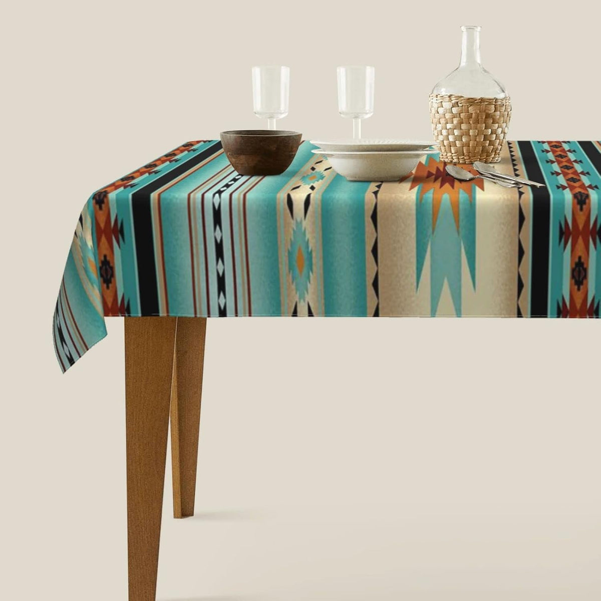 60 X 90 Inches Rectangular Navajo Print Tablecloth K3190