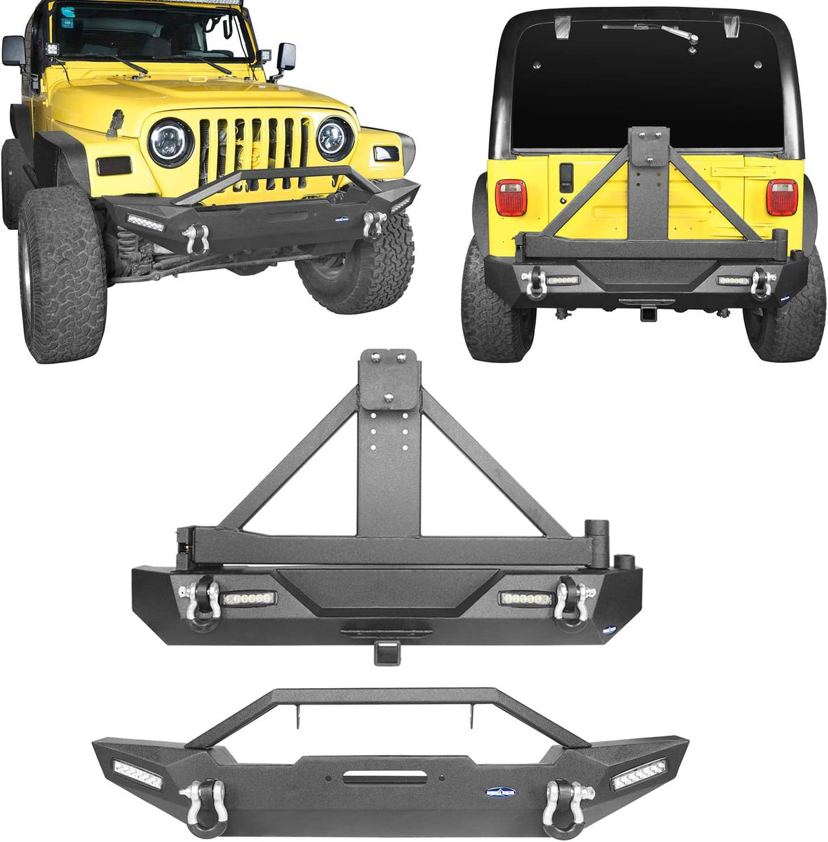 Front Bumper & Rear Bumper with Tire Carrier & Winch Plate & LED Lights F227925