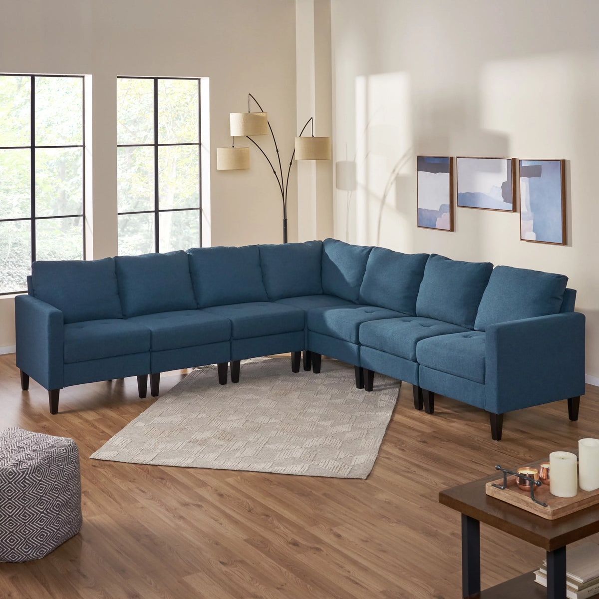 7 Piece Dark Blue Fabric Sectional Couch E495423