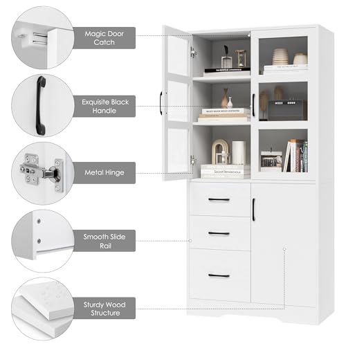Black Tall Bookshelves with Glass Doors and 3 Drawers M120