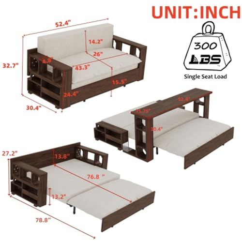 Beige Velvet Convertible Sleeper Sofa Bed M951