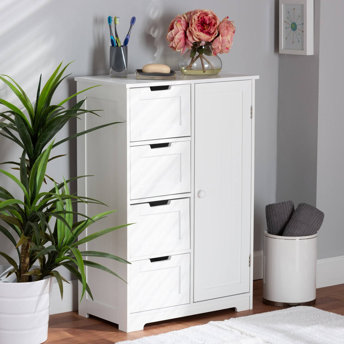 White 4-Drawer Wood Bathroom Storage Cabinet L83679