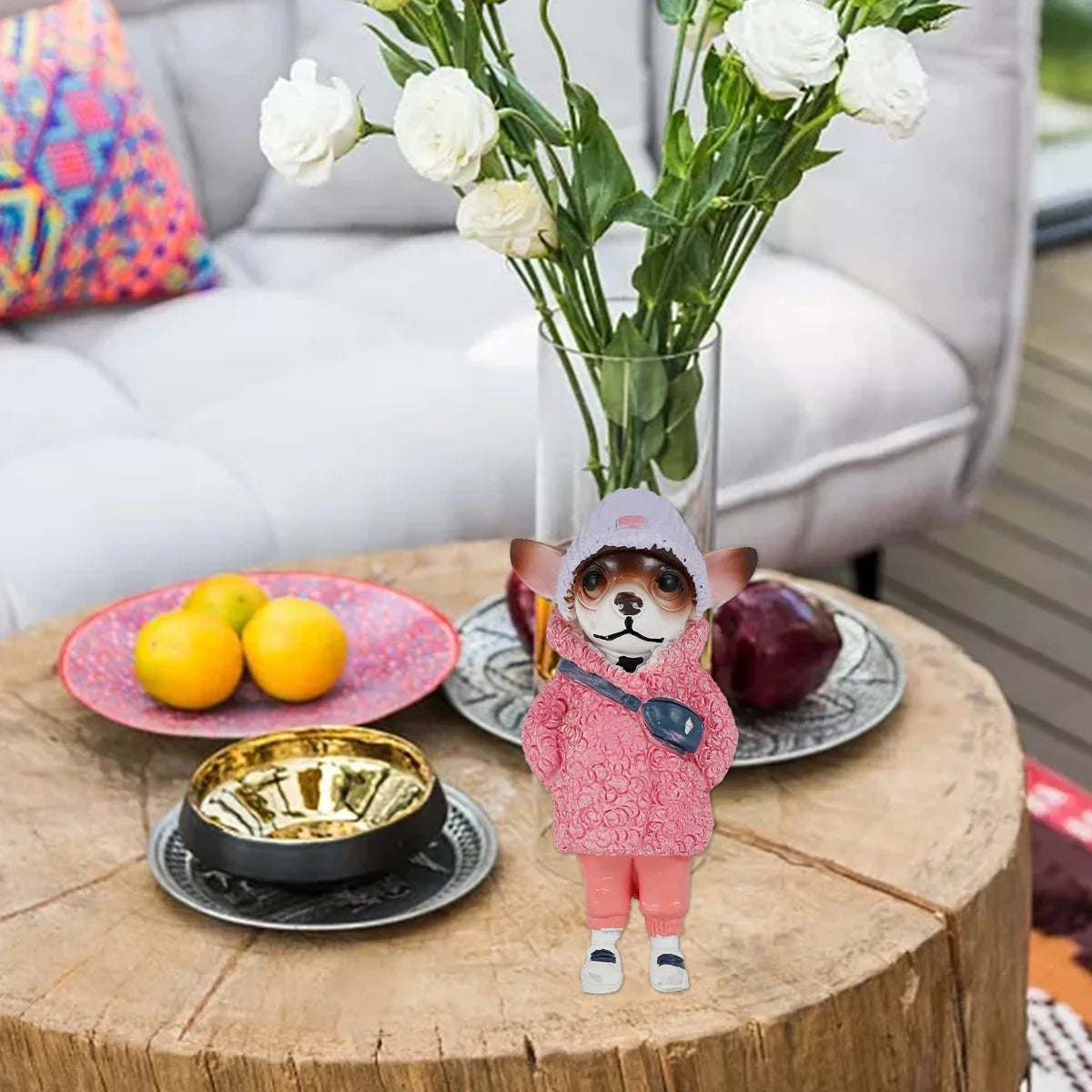 Dog Figurine Resin Statue Handmade Puppy Sculpture Ornament Decor A123031