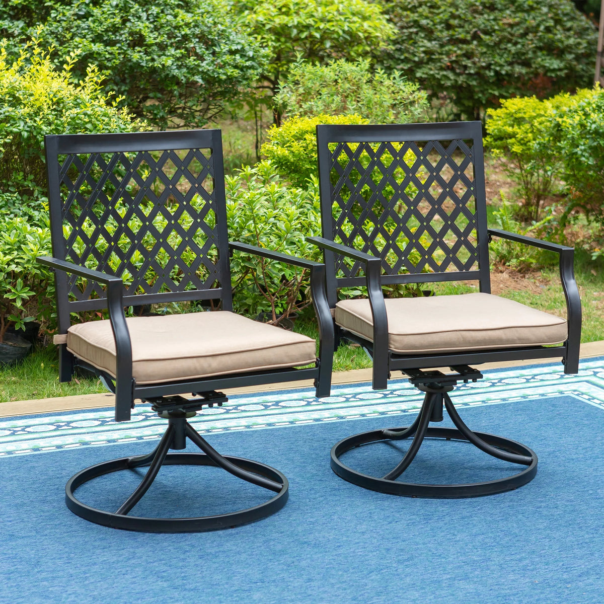 Set of 2 Metal Swivel Outdoor Dining Chairs with Beige Cushion A95780