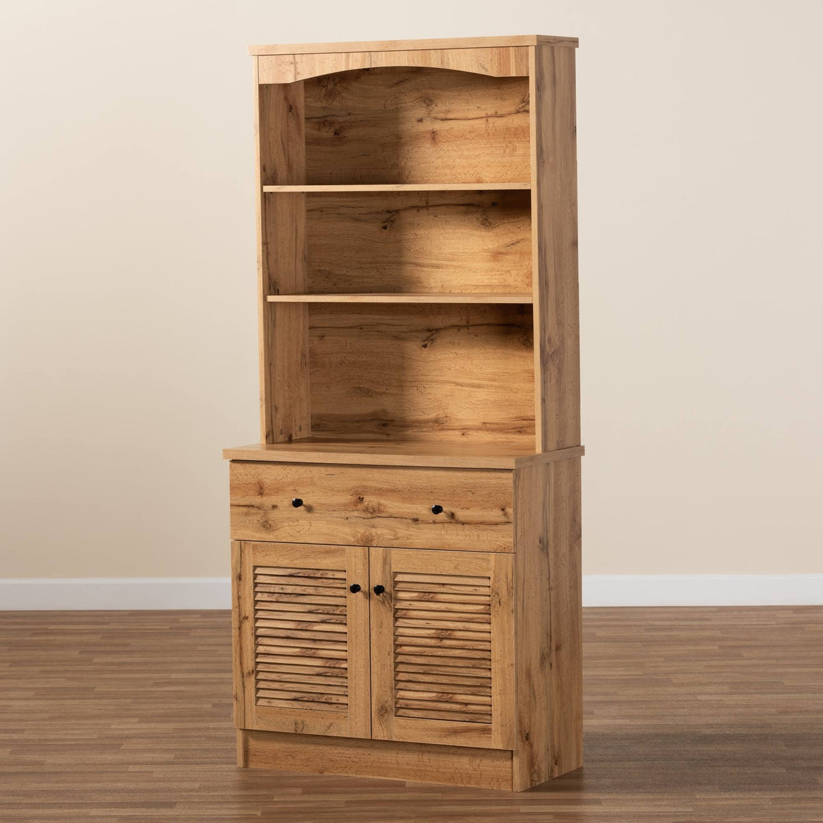 Modern Oak Brown Finished Wood Buffet and Hutch Cabinet C559628