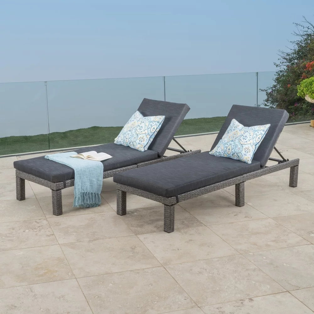 Adjustable PE Wicker Chaise Lounge with Cushion Set of 2 G9549