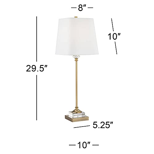 Traditional Buffet Table Lamp 29 1/2" Tall Gold Column Clear Crystal Glass White Fabric Shade R21144
