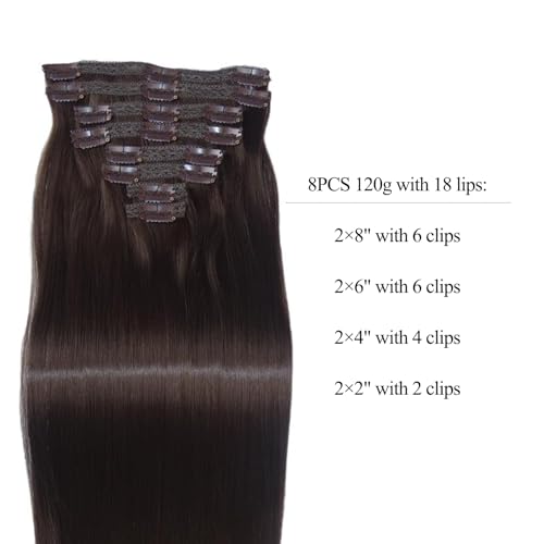 18 Inch 120g 8pcs Dark Brown Clip In Real Human Hair Extensions U359