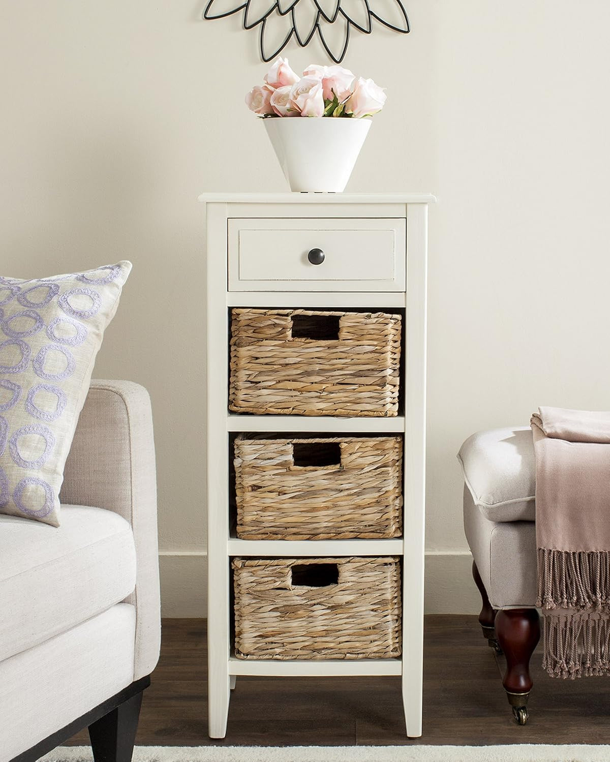 Distressed White Side Table J843