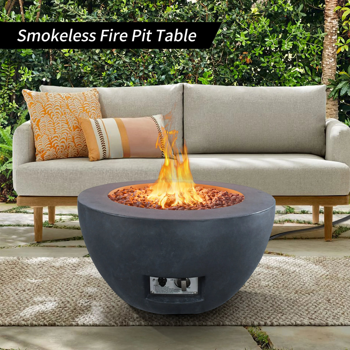 25 Inch Wide Round Concrete and Metal Propane Gas Fire Pit Table F71447