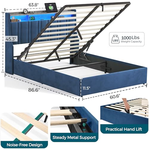 Dark Grey Queen Size Upholstered Storage Bed Frame with LED Lights G125668