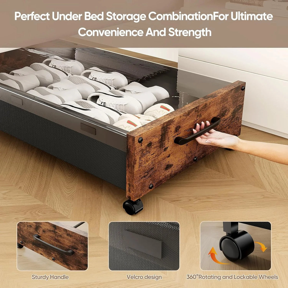 Black Wood 2 Pack Under Bed Storage with Wheels and Removable Lid X630