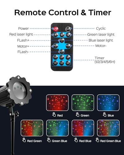 Halloween Christmas Projector Light, Outdoor 2-in-1 HD Holiday Projector Light with Remote Control, IP65 Waterproof (12 Slides, 10 Colors) K3039