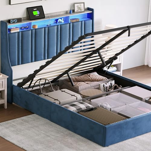 Dark Grey Queen Size Upholstered Storage Bed Frame with LED Lights G125668