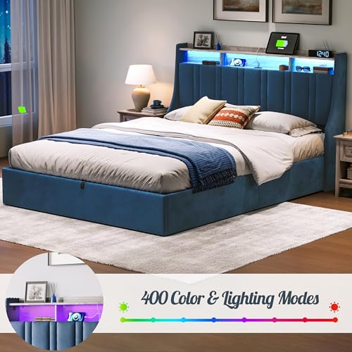 Dark Grey Queen Size Upholstered Storage Bed Frame with LED Lights G125668