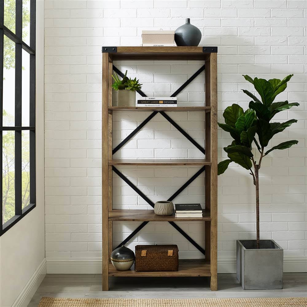 Rustic Oak Metal Bookcase B2061
