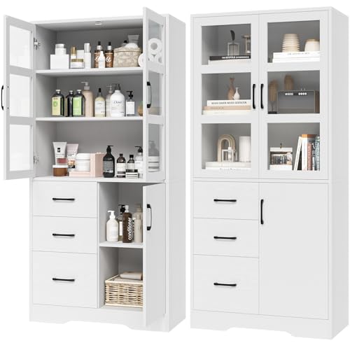 Black Tall Bookshelves with Glass Doors and 3 Drawers M120