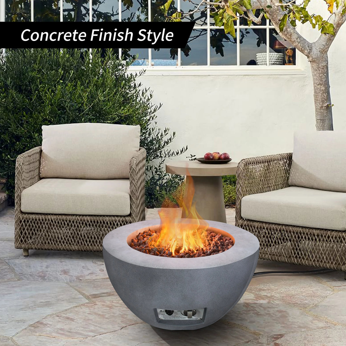 25 Inch Wide Round Concrete and Metal Propane Gas Fire Pit Table F71447