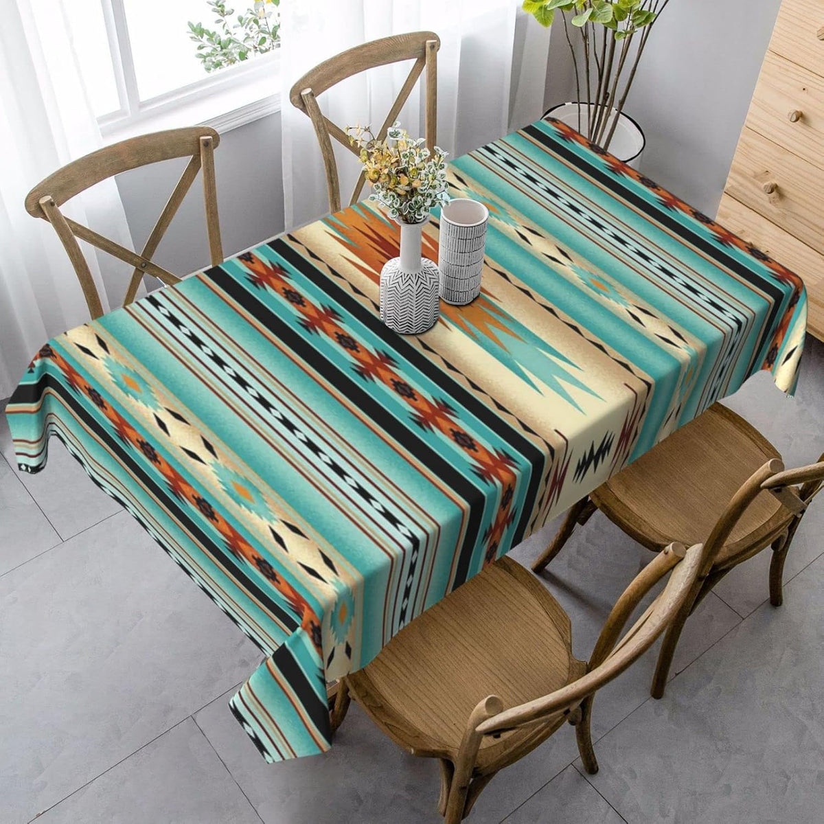 60 X 90 Inches Rectangular Navajo Print Tablecloth K3190
