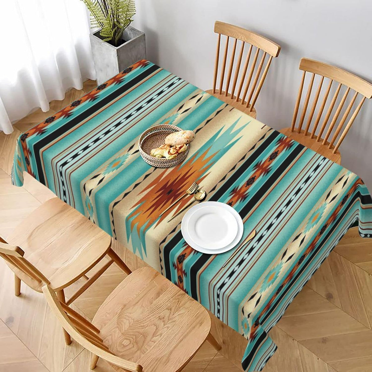 60 X 90 Inches Rectangular Navajo Print Tablecloth K3190