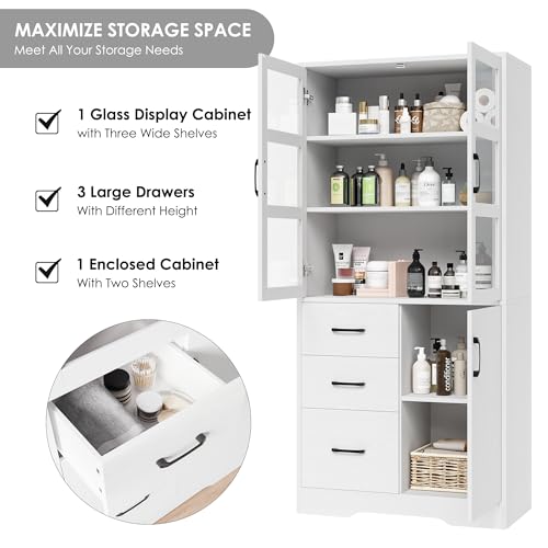 Black Tall Bookshelves with Glass Doors and 3 Drawers M120