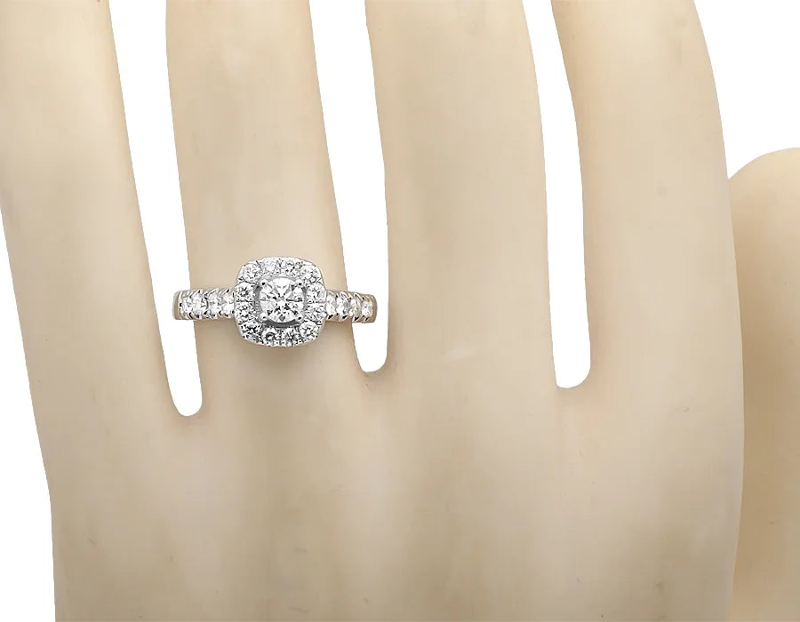 14K White Gold Cushion Halo Diamond Engagement Ring 1.0ct T63910