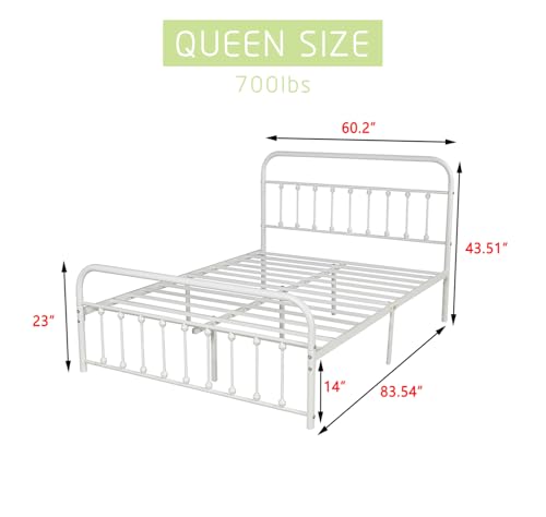 White Metal Full Size Bed Frame with Headboard Footboard L689