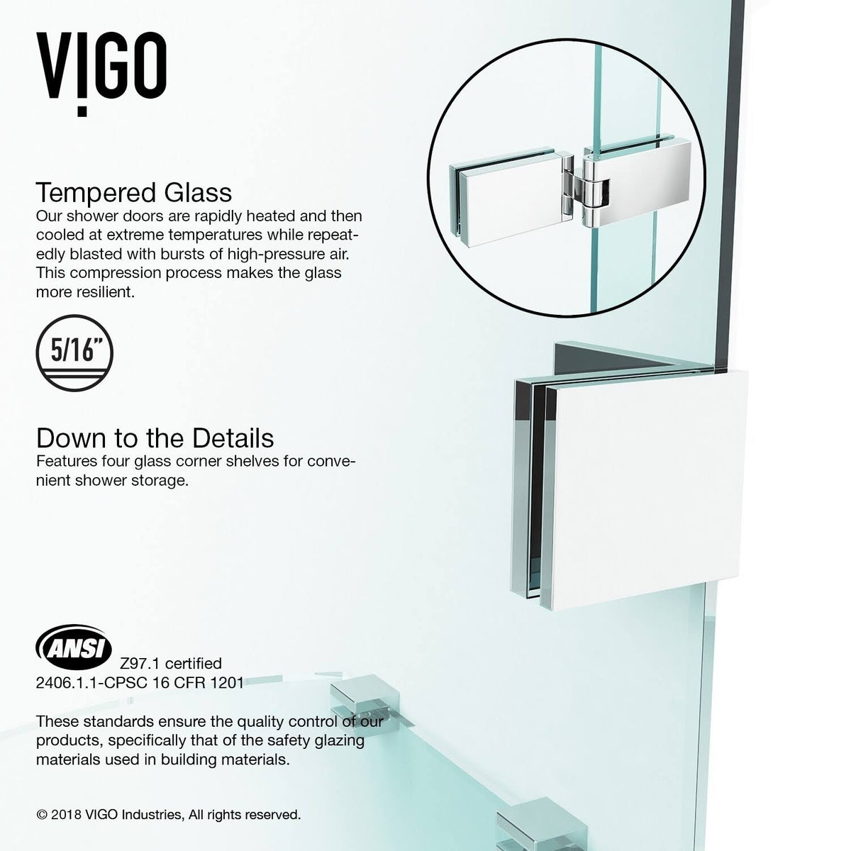 Chrome Adjustable Frameless Hinged Shower Door, 74x22H O156