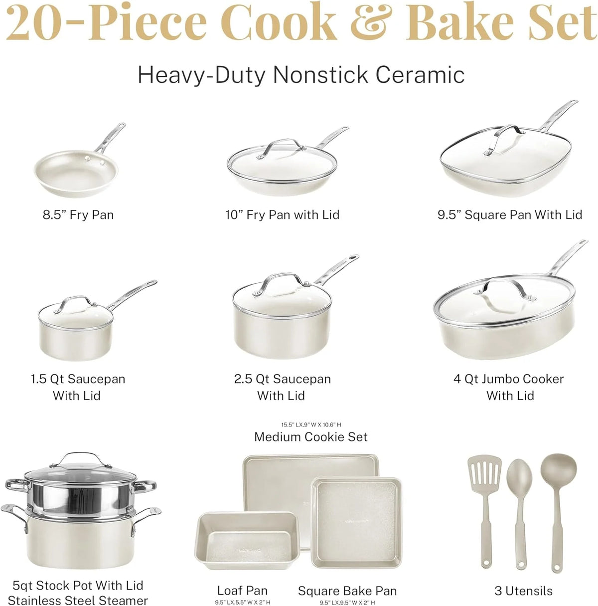 20 Pcs Nonstick Ceramic Cookware Set M53565