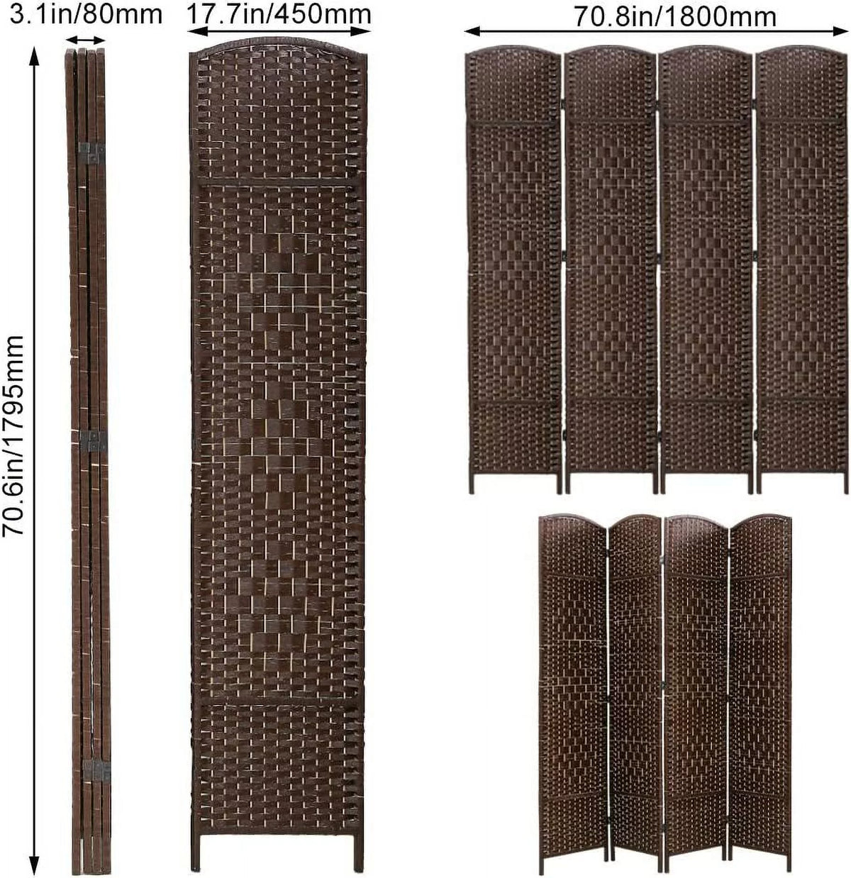 Brown 4 Panel Wood Room Divider Screen X765696