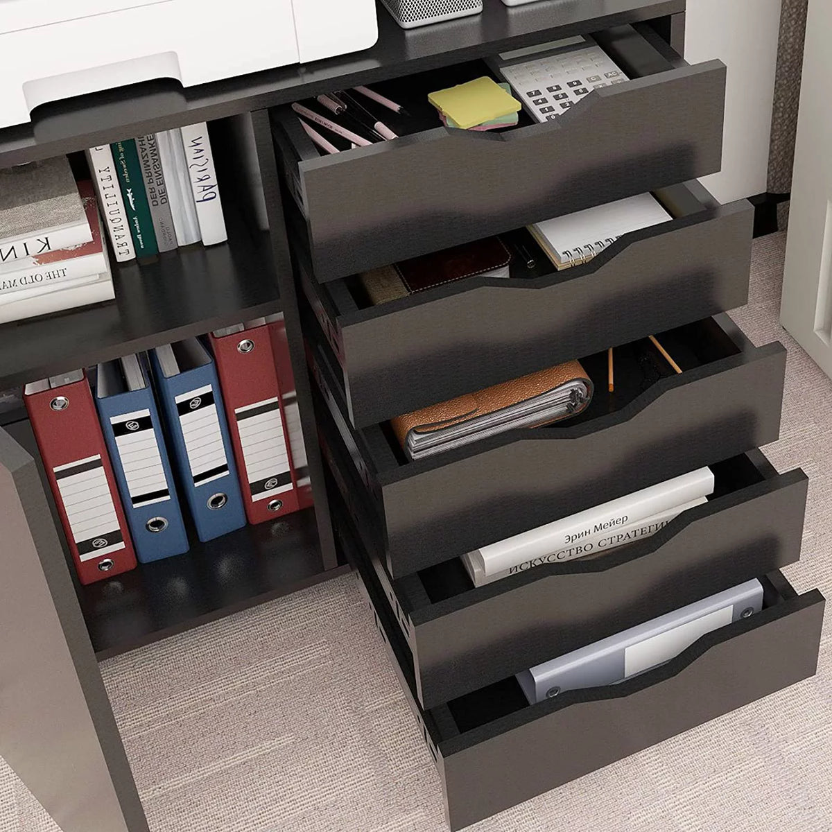 5 Drawer Wood File Cabinet with Charging Station H91423