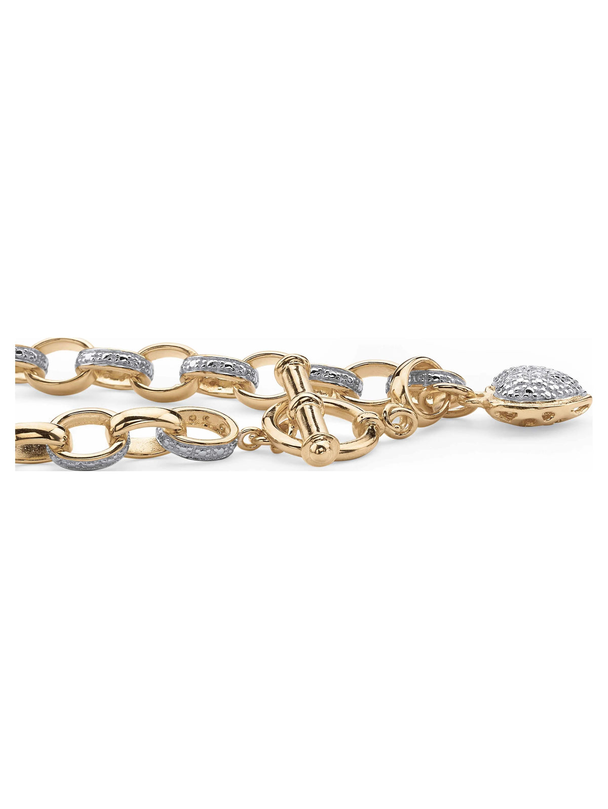 Diamond Accent Heart Charm Bracelet in 18k Gold-Plated or Platinum-Plated Sterling Silver 7.25" T1653