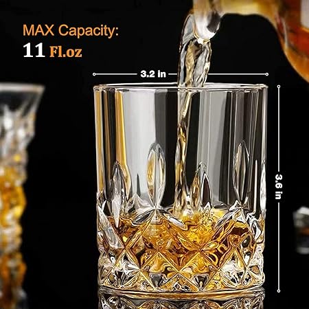 Crystal Whiskey Glasses Set of 8, 11 oz Clear Old Fashioned Glasses B92743