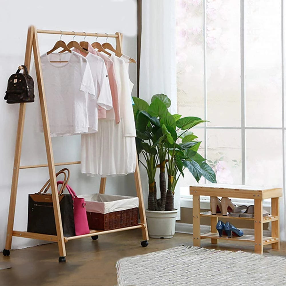 Brown 2-Tier Bamboo Shoe Bench W9122