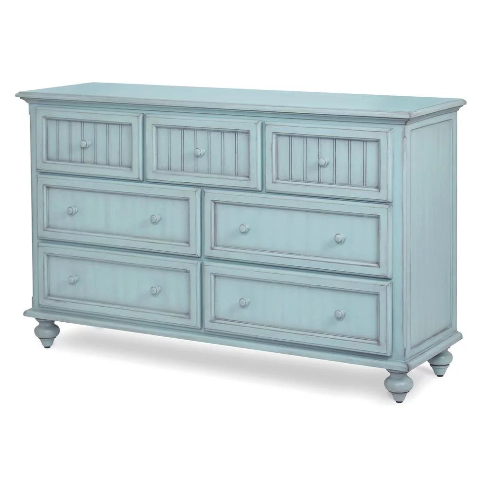 Blue 7 Drawer Coastal Wood Dresser Q360168