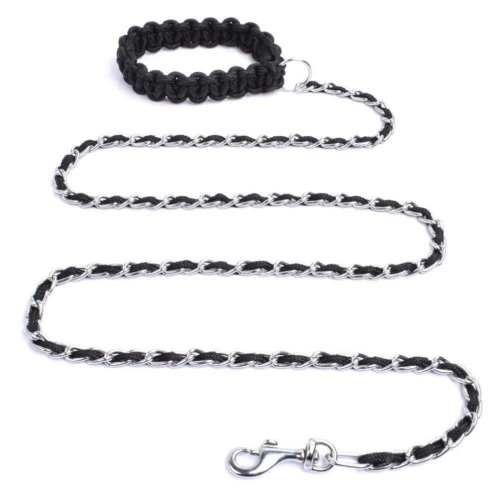 Chew Proof 5.5ft Heavy Duty Dog Leash Metal Chain Lead with Soft Rope Handle X65070