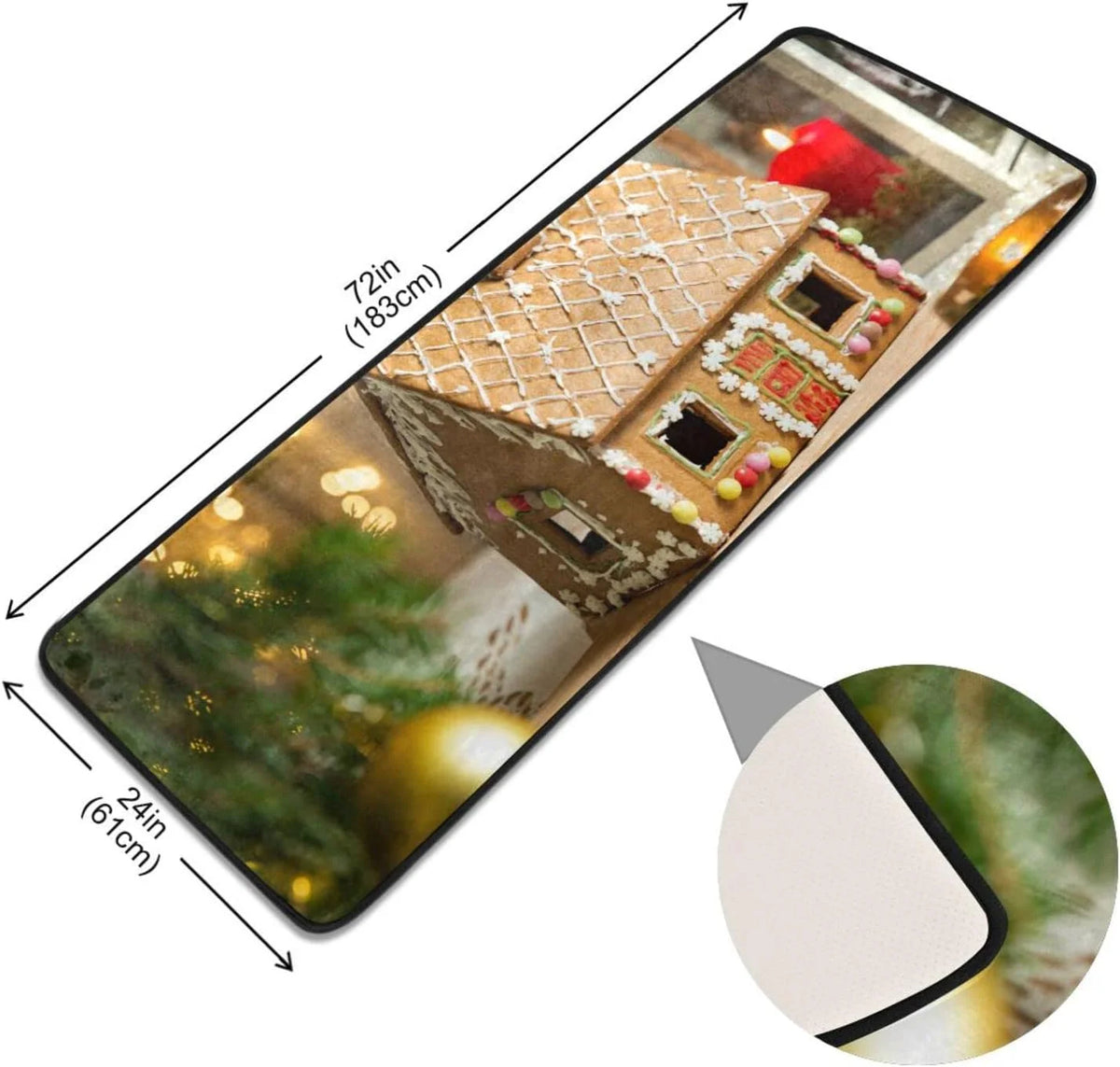 Gingerbread House 2'x6' Non Slip Washable Runner Rug I764163