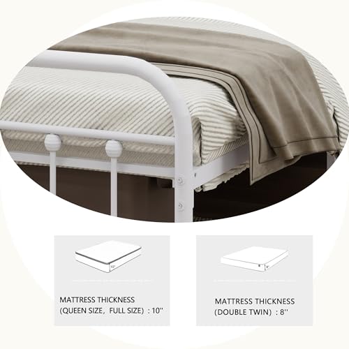 White Metal Full Size Bed Frame with Headboard Footboard L689