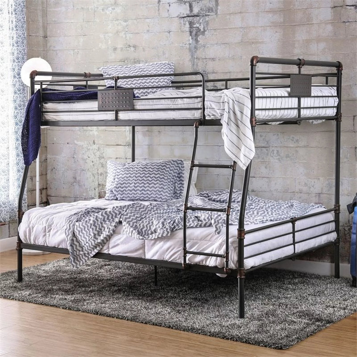 Full Over Queen Bunk Bed Antique Black O12476