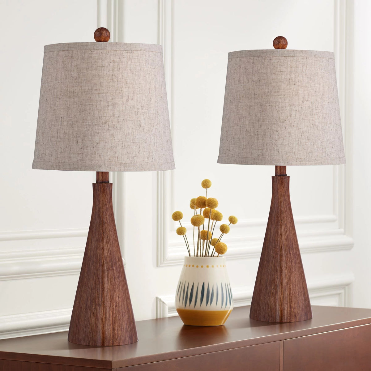 Set of 2 Brown Wood Finish Accent Table Lamps W4146