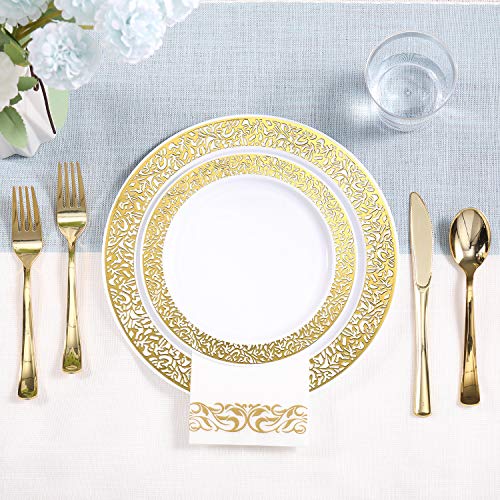 350 Ct Gold Plastic Dinnerware Set E24260
