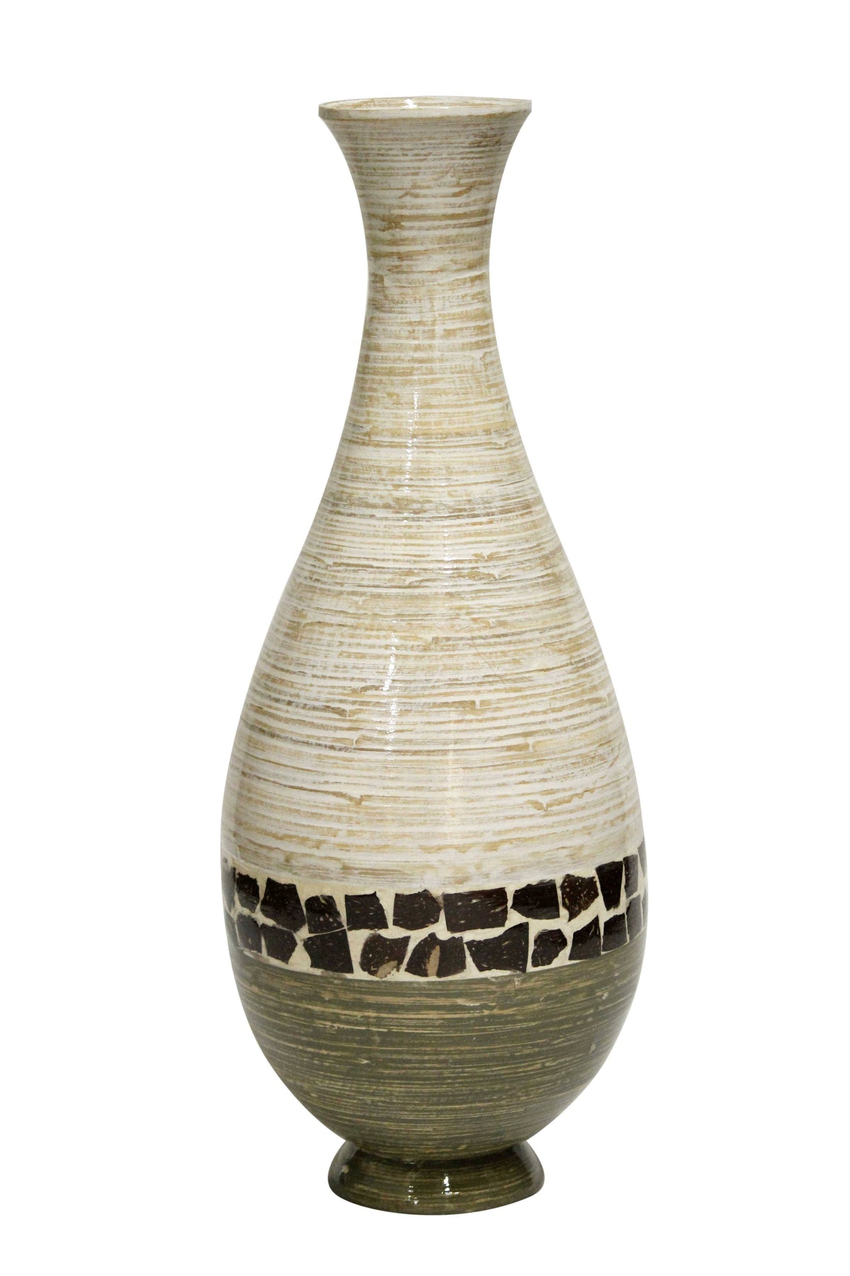 Distressed White Green Spun Bamboo Floor Vase K892008
