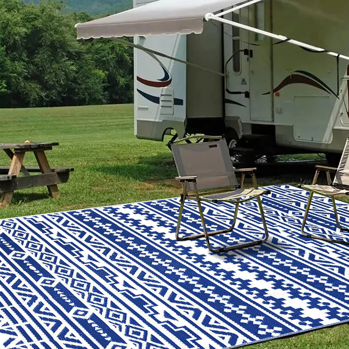 5'x8' Waterproof Outdoor Rugs Black & White I423117