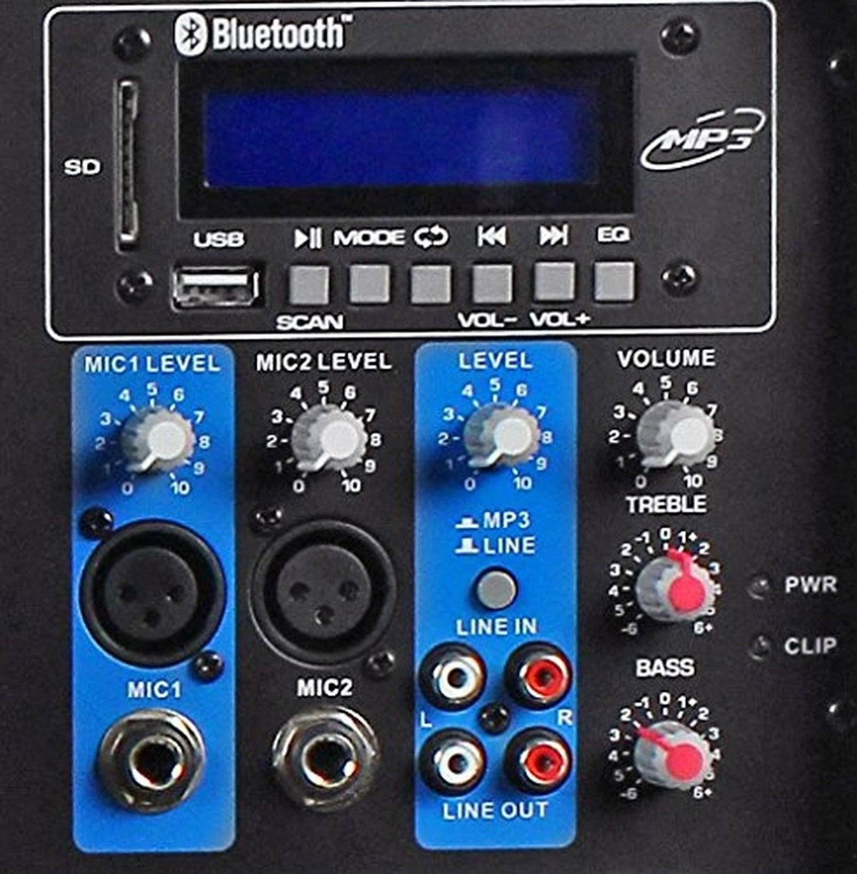 Dual 12x22 Powered Speakers with Bluetooth, Mic, Stands, and Cables J61366